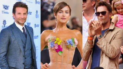 Photos of Bradley Cooper in a tux, Irina Shayk in a flowered dress, and Tom Brady clapping