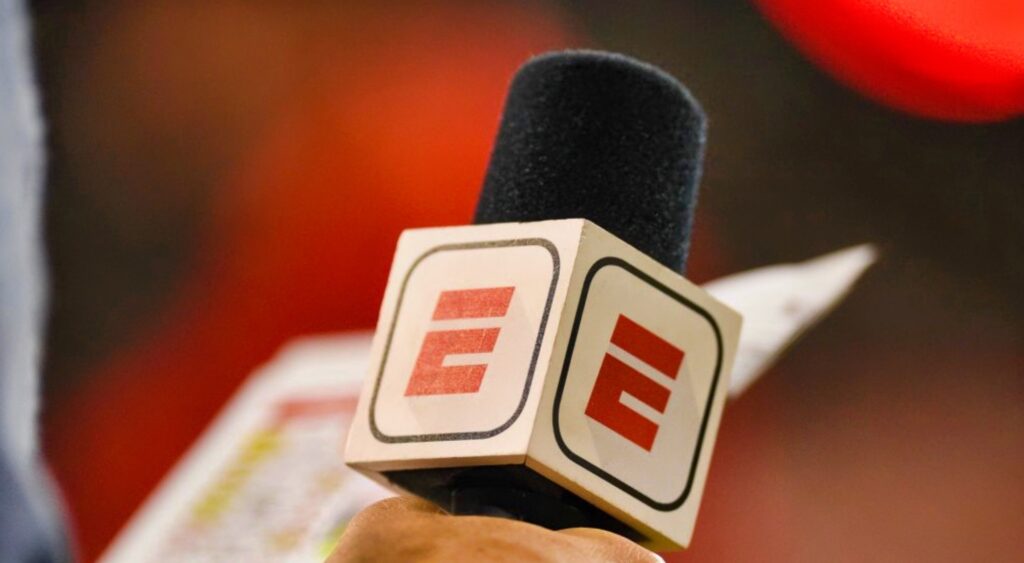 A closeup of an ESPN microphone.