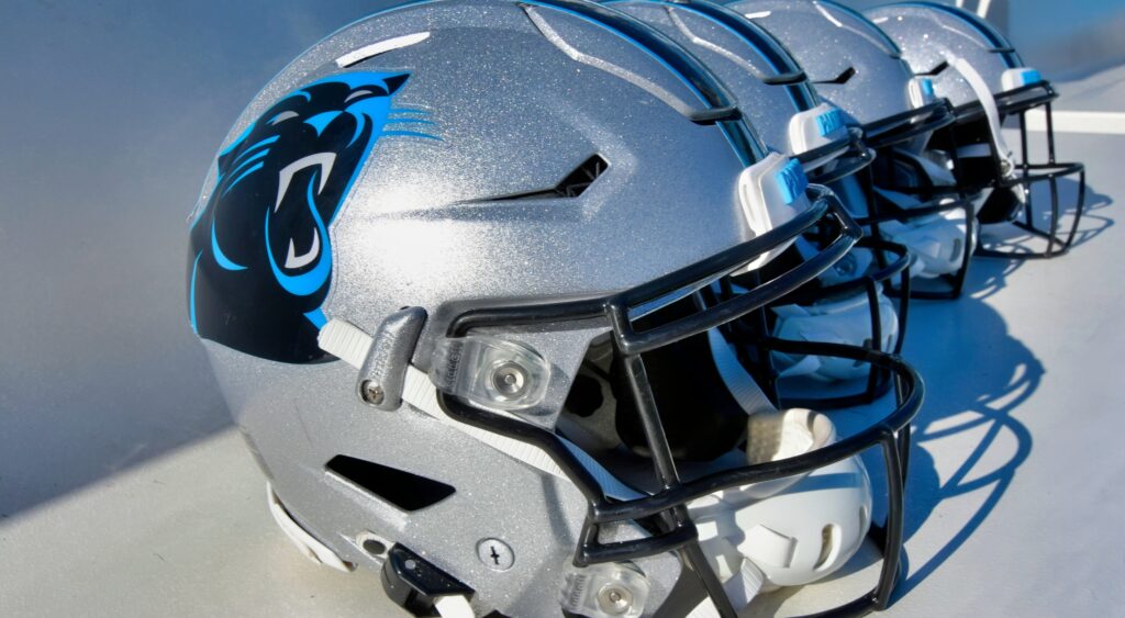 Carolina Panthers helmet on the bench.