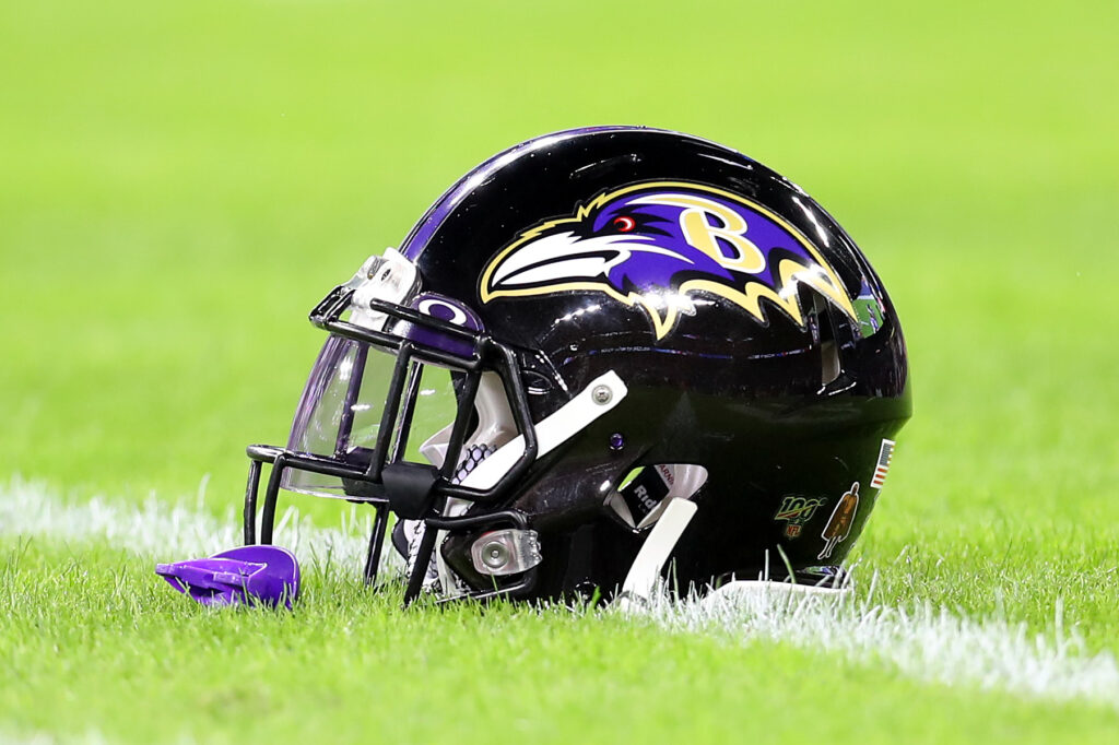 A Baltimore Ravens' helmet shown at M&T Bank Stadium.