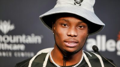 Henry Ruggs with Raiders bucket hat