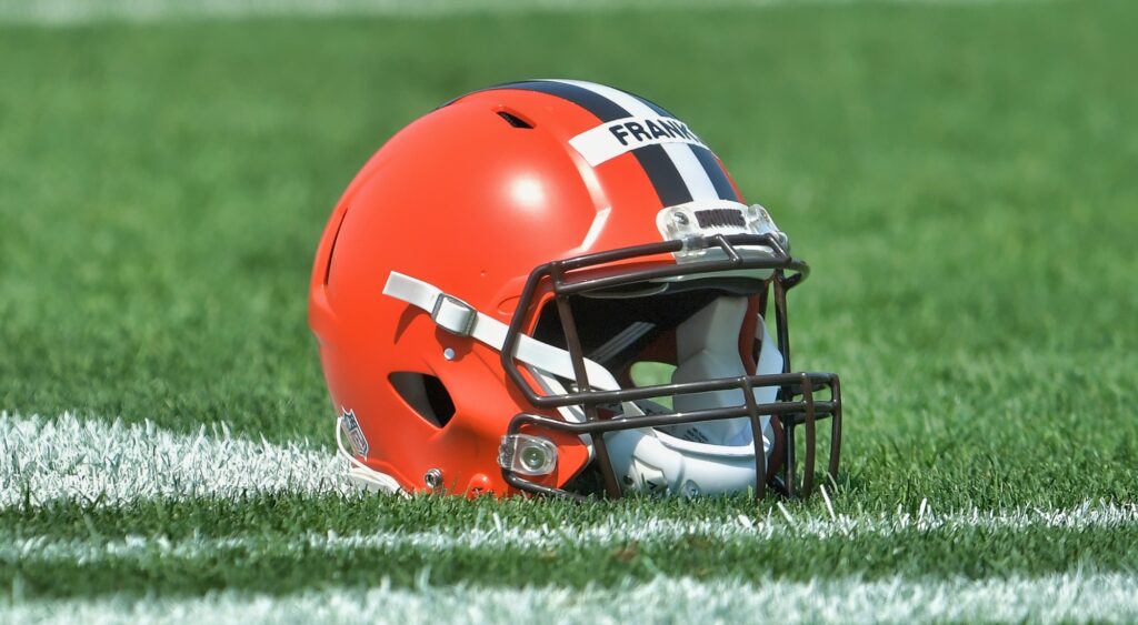 Cleveland Browns helmet on the field.