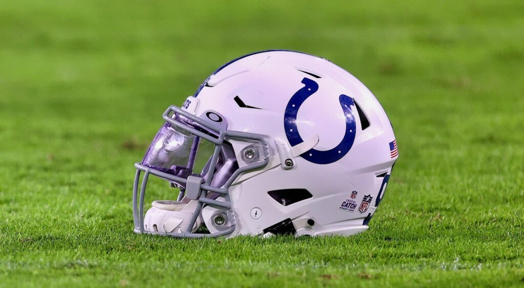 Indianapolis Colts helmet shown on field.