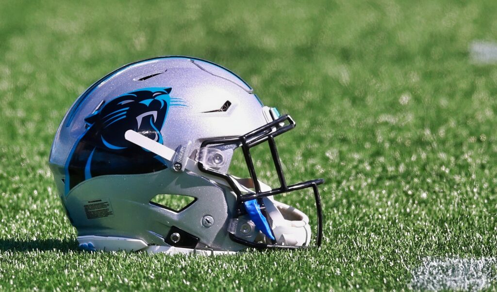 Carolina Panthers helmet shown at Bank of America Stadium.