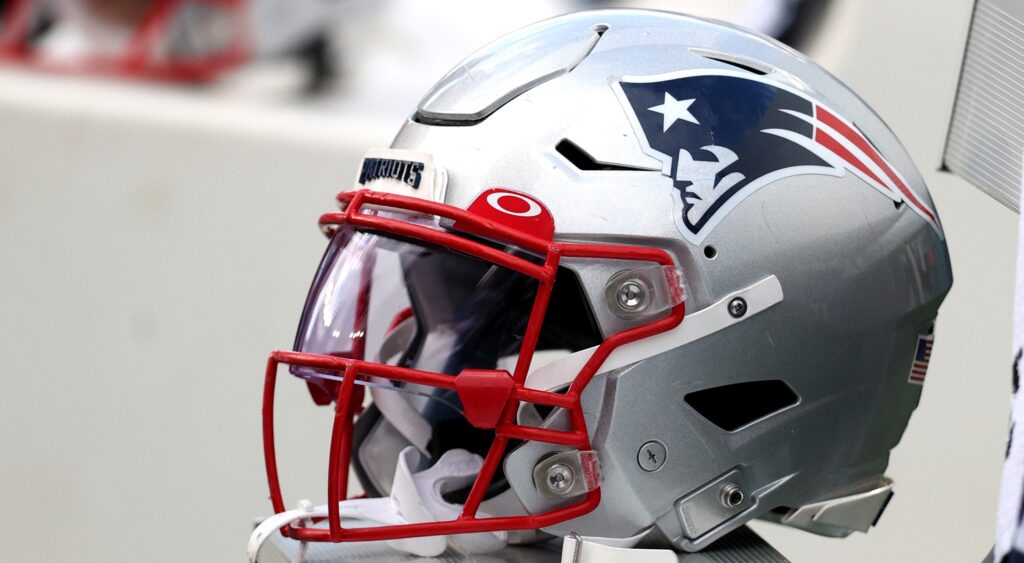 New England Patriots' helmet shown at Gillette Stadium.