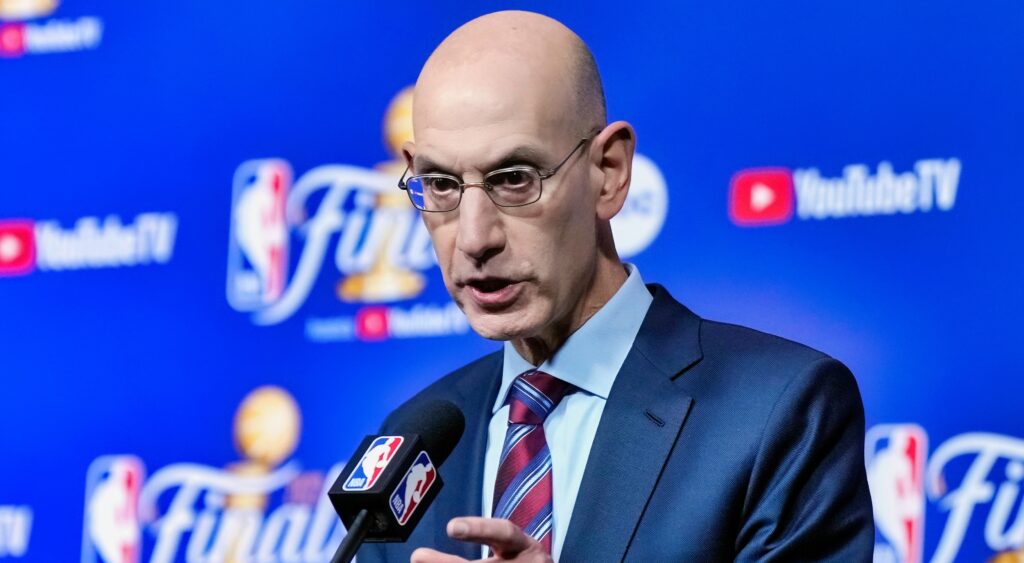 Adam Silver speaks at a press conference.