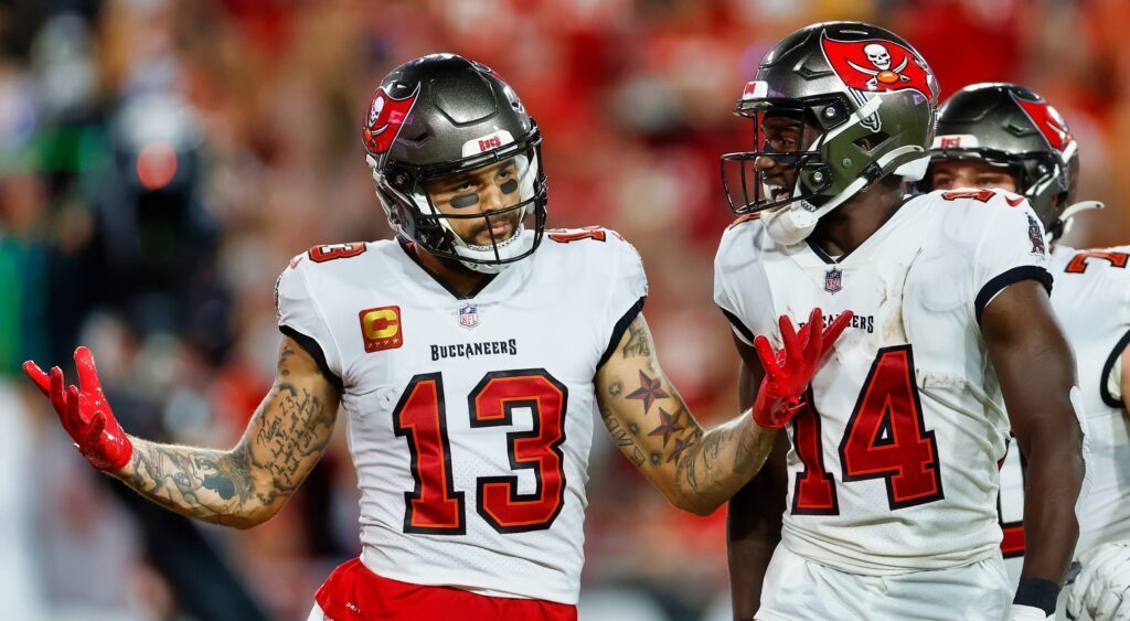 Mike Evans (left) and Chris Godwin (right) of Tampa Bay Buccaneers celebrating touchdown.