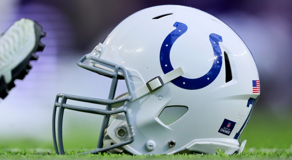 Colts helmet on the field.