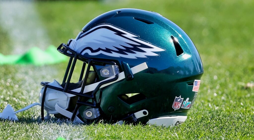 Philadelphia Eagles' helmet shown at State Farm Stadium.