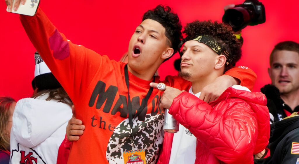 Jackson and Patrick Mahomes taking a picture