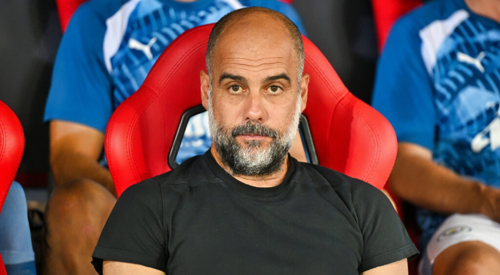 Pep Guardiola in Manchester City dugout