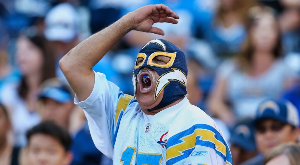 Chargers fan yells in anger.