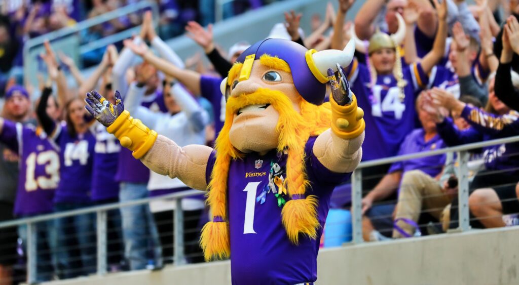 Minnesota Vikings mascot leads a chant.