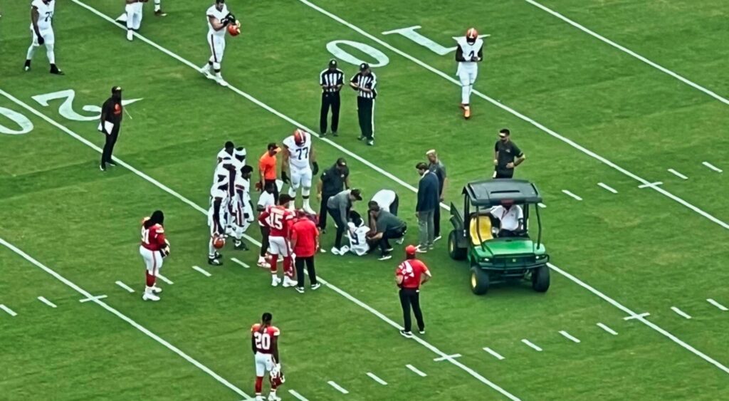 Cart on the field for an injured Jakeem Grant.