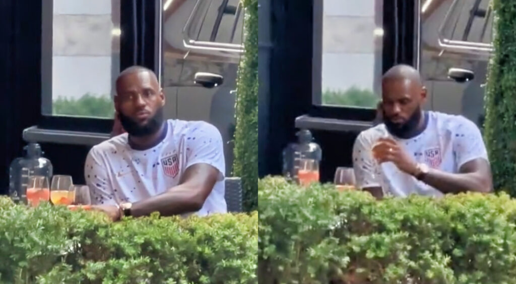 Photos of LeBron james sitting outside of restaurant