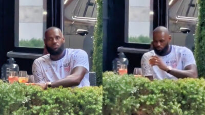 Photos of LeBron james sitting outside of restaurant