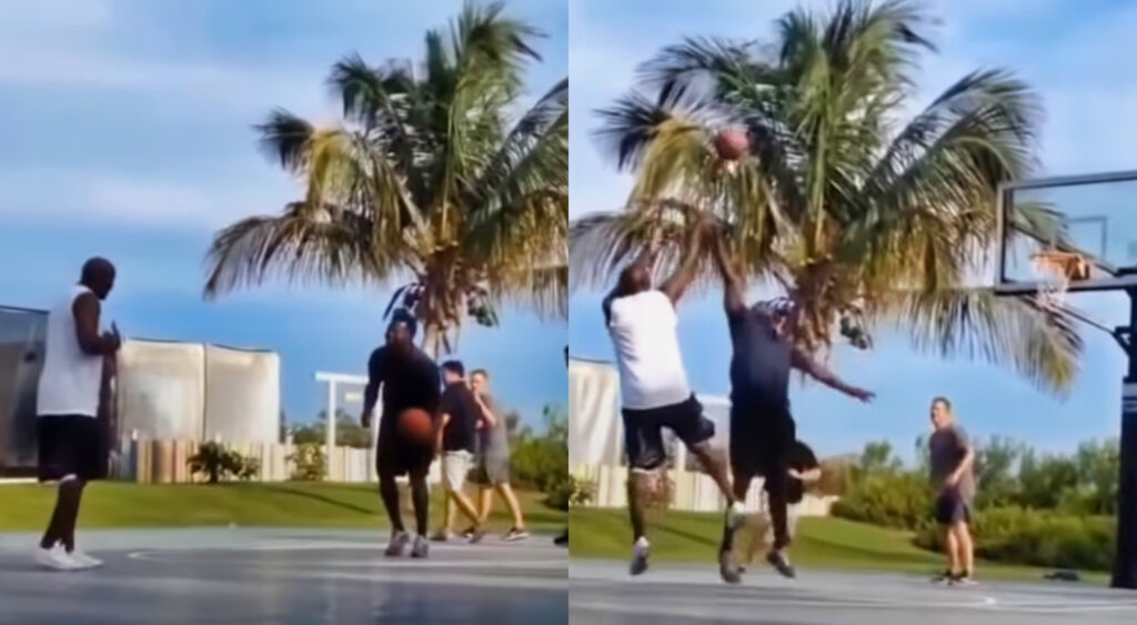 Photos of Michael Jordan and Tom brady playing pickup basketball