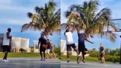 Photos of Michael Jordan and Tom brady playing pickup basketball