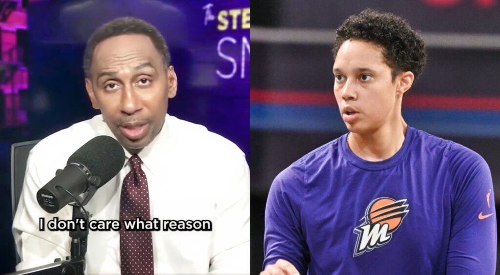 Split image of Stephen A Smith and Brittney Griner.