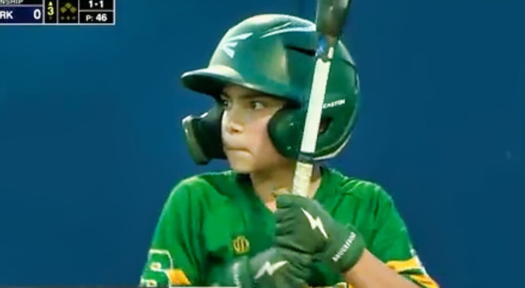 Little League player at bat