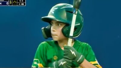 Little League player at bat