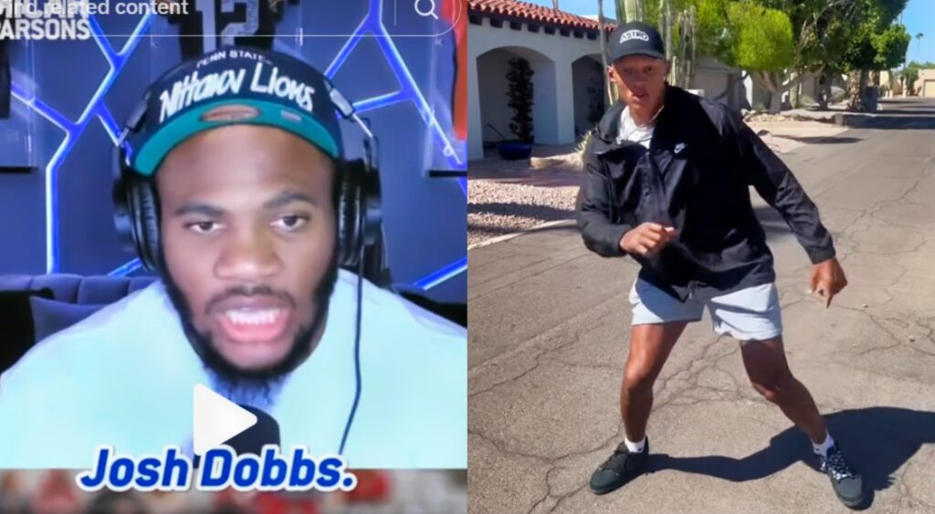 Micah Parsons on stream (left). Josh Dobbs dancing in video (right).