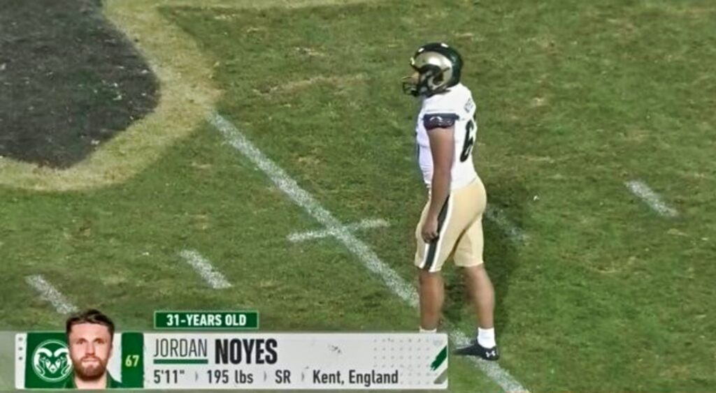 Colorado State Kicker lining up for a kick.