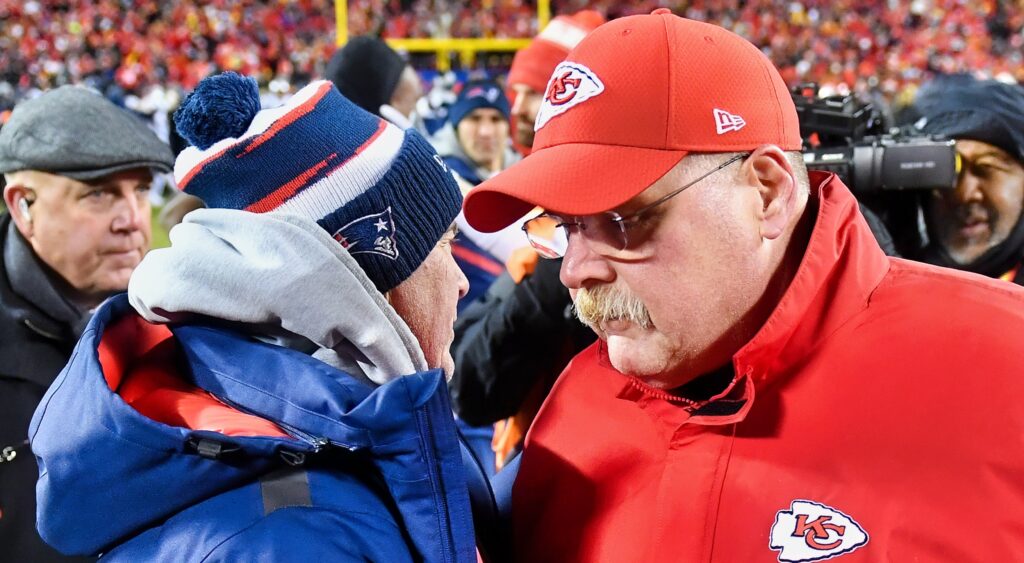 Bill Belichick meeting with Andy Reid after game.