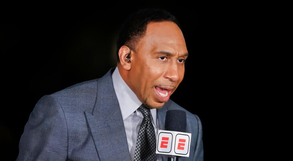 Stephen A. Smith looking on during 2021 NBA Finals.