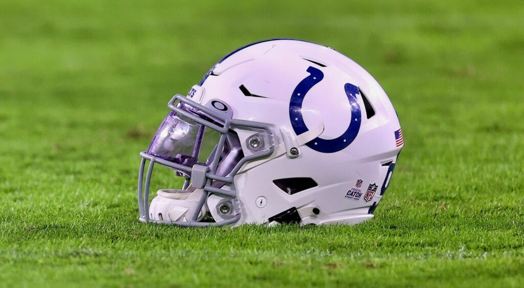 Colts helmet on the field.
