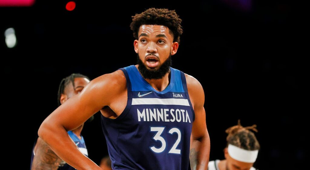 Karl-Anthony Towns of Minnesota Timberwolves looking on.