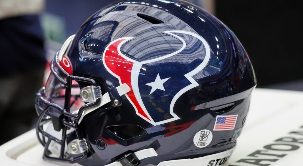 Texans helmet on the bench.
