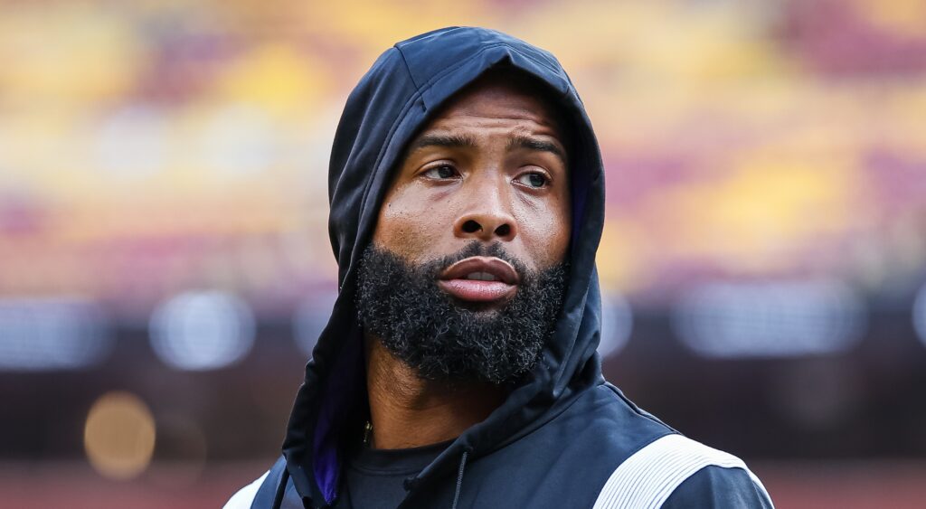 Odell Beckham Jr. of Baltimore Ravens looks on.