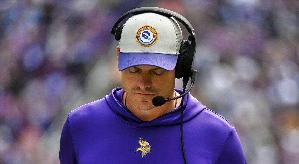 Minnesota Vikings' head coach Kevin O'Connell looking on.