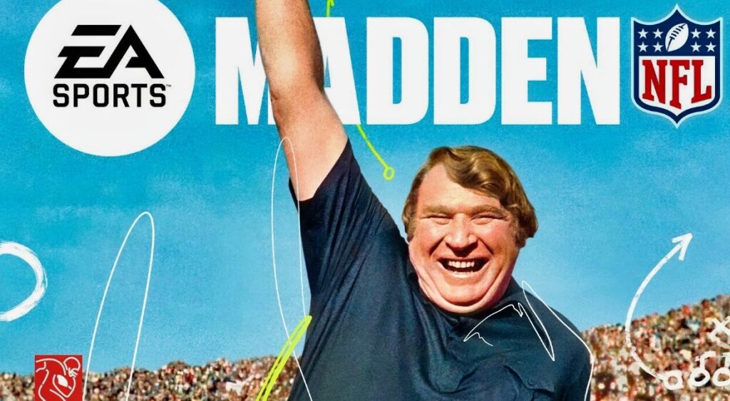Madden on the cover of his video game.