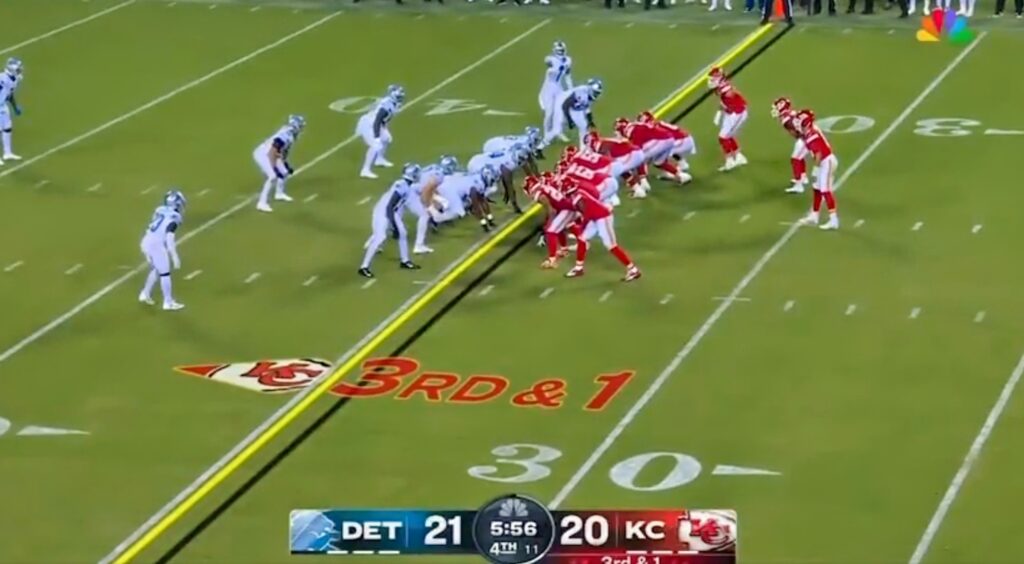 Chiefs offense lines up for a play against the Lions.