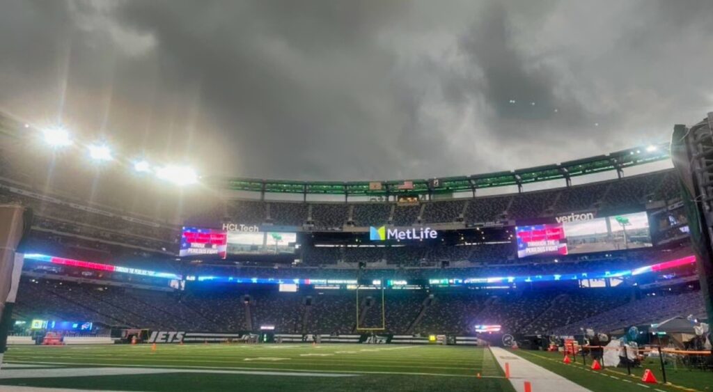 A storm moves over MetLife Stadium