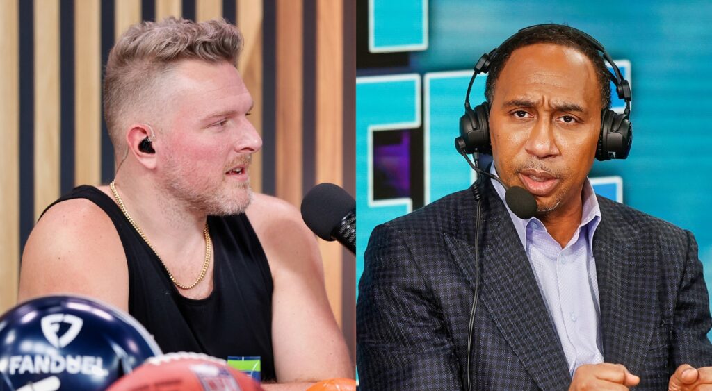 Split image of Pat McAfee and Stephen A Smith.
