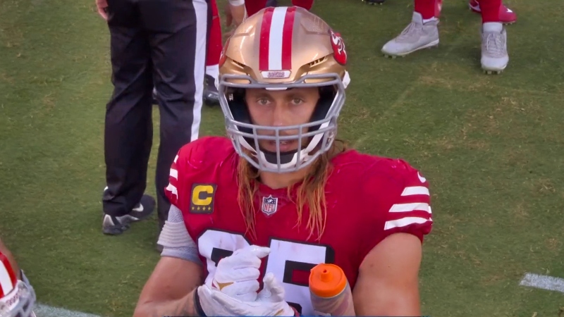George Kittle looking at camera.