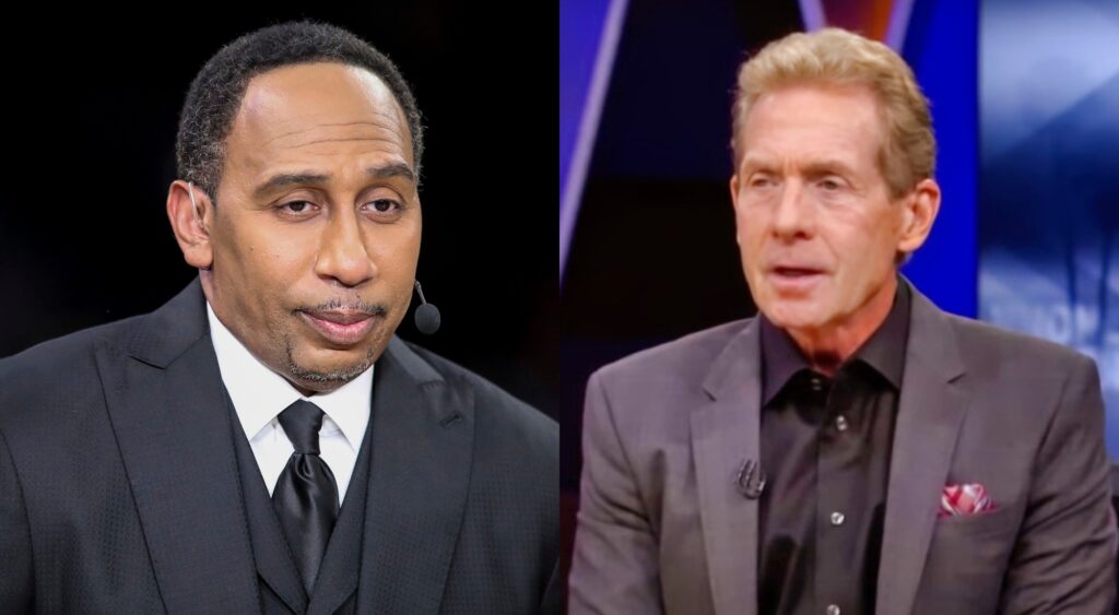 Split image of Stephen A Smith and Skip Bayless.
