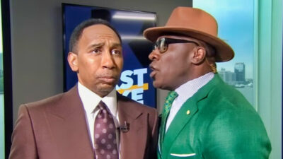 Stephen A. Smith standing next to Shannon Sharpe