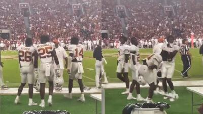 Photos of Texas Longhorns players on sideline during game vs. Alabama