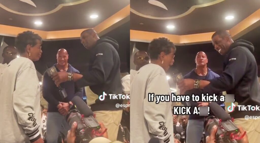 Deion Sanders, his mom, and the Rock in locker room