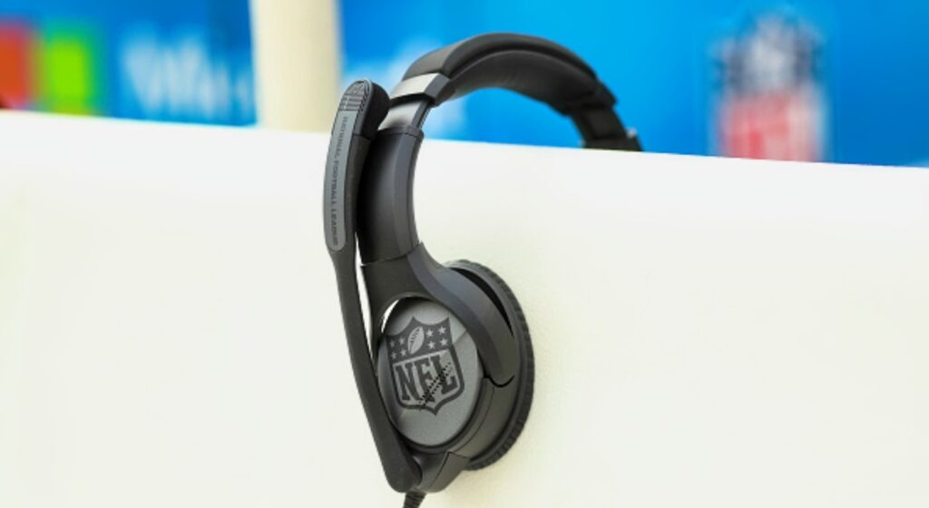 A headset on an NFL bench.