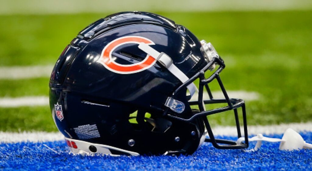 Bears helmet on the field.