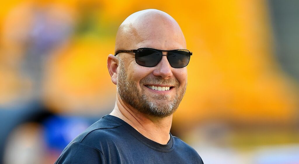 Pittsburgh Steelers' offensive coordinator Matt Canada looking on.