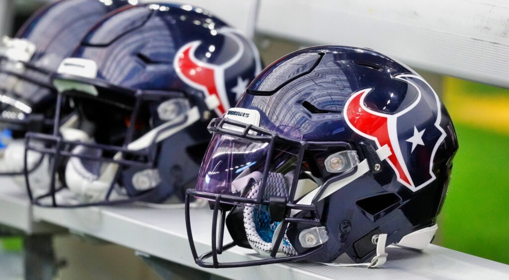 Houston Texans helmet on the bench.