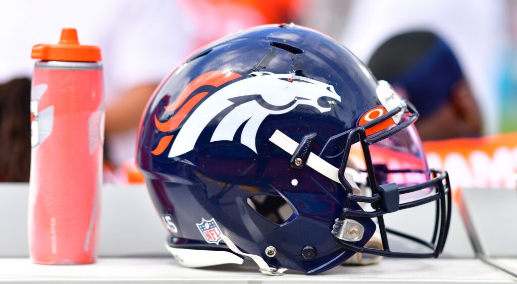 Denver Broncos' helmet shown at TIAA Bank Field.