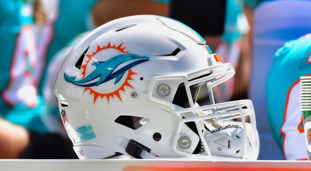 Dolphins helmet on the bench.