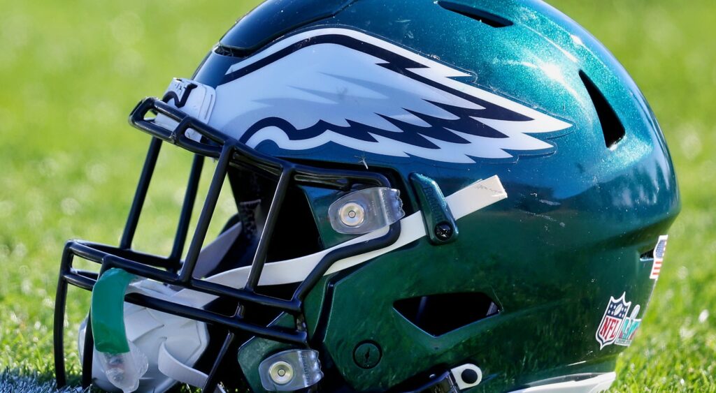 Eagles helmet on the field.
